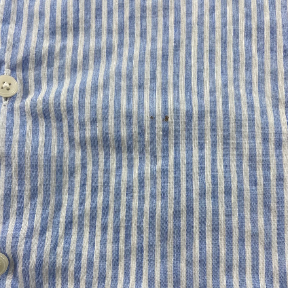 Suitsupply Linen Blend Button Down Shirt Mens 15 Blue White Striped Slim Fit - Picture 4 of 11